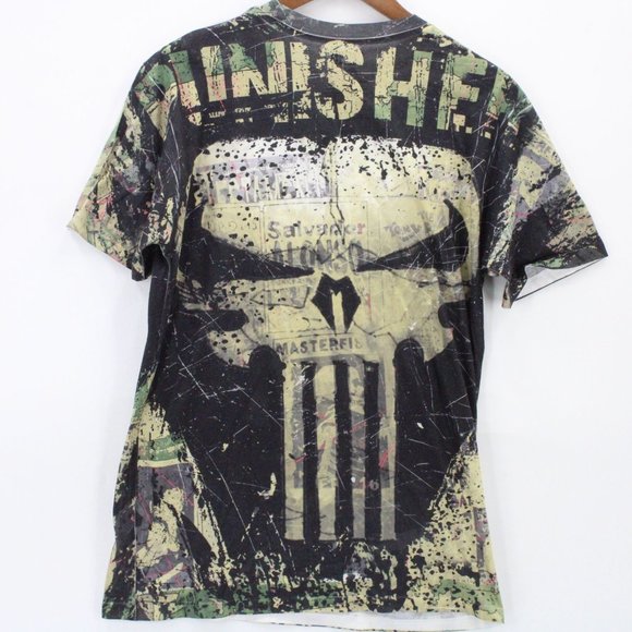 Vintage Marvel Shirt Men Black & Tan Short Sleeve Punisher All Over Print Logo M - Picture 6 of 8